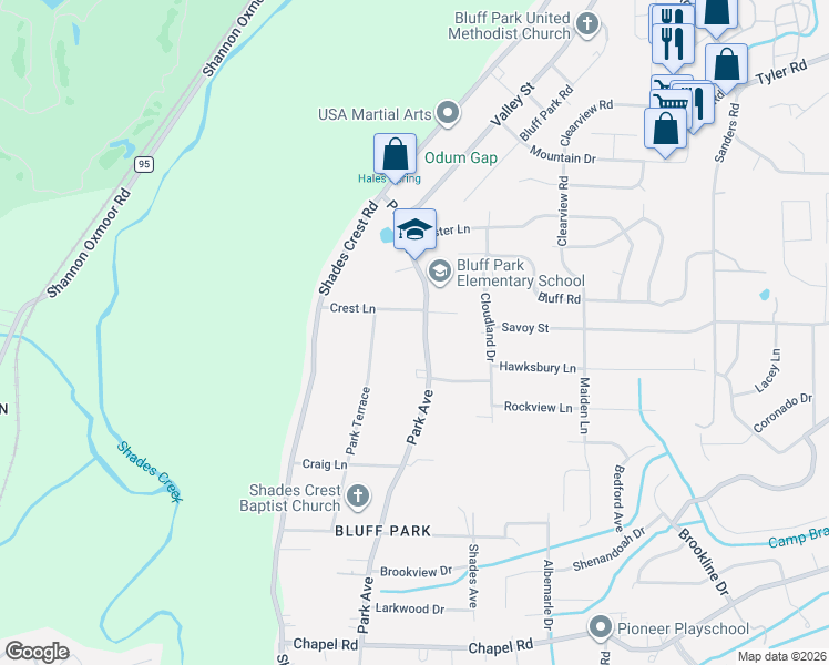 map of restaurants, bars, coffee shops, grocery stores, and more near 540 Park Avenue in Birmingham