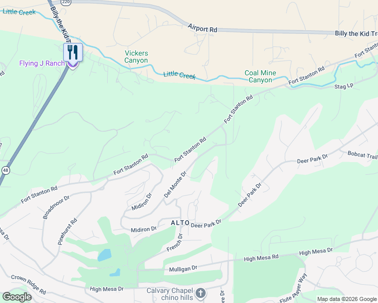map of restaurants, bars, coffee shops, grocery stores, and more near 330 Fort Stanton Road in Alto