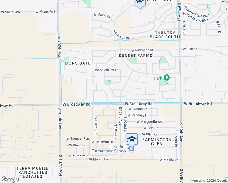 map of restaurants, bars, coffee shops, grocery stores, and more near 10225 West Wood Street in Tolleson