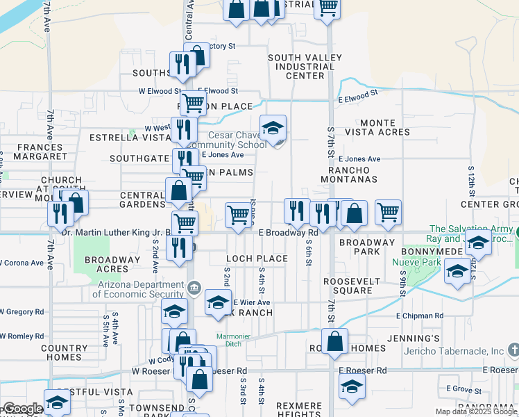 map of restaurants, bars, coffee shops, grocery stores, and more near 4207 South 3rd Street in Phoenix