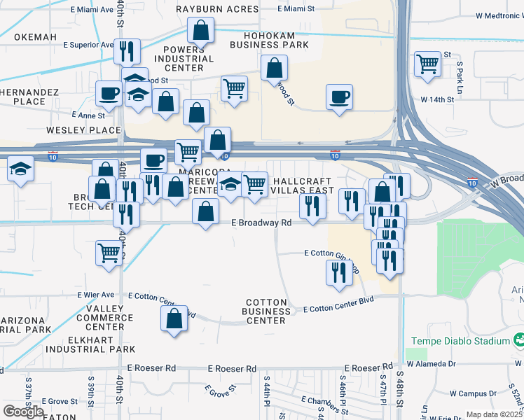 map of restaurants, bars, coffee shops, grocery stores, and more near 4402 East Pueblo Avenue in Phoenix