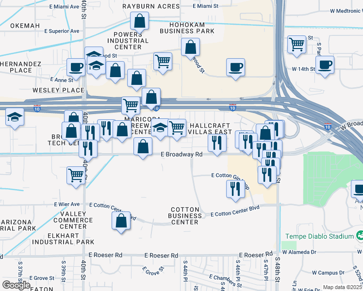 map of restaurants, bars, coffee shops, grocery stores, and more near 4402 East Pueblo Avenue in Phoenix