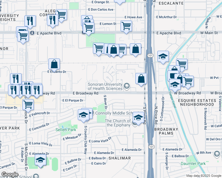 map of restaurants, bars, coffee shops, grocery stores, and more near 1908 S Shannon Dr in Tempe