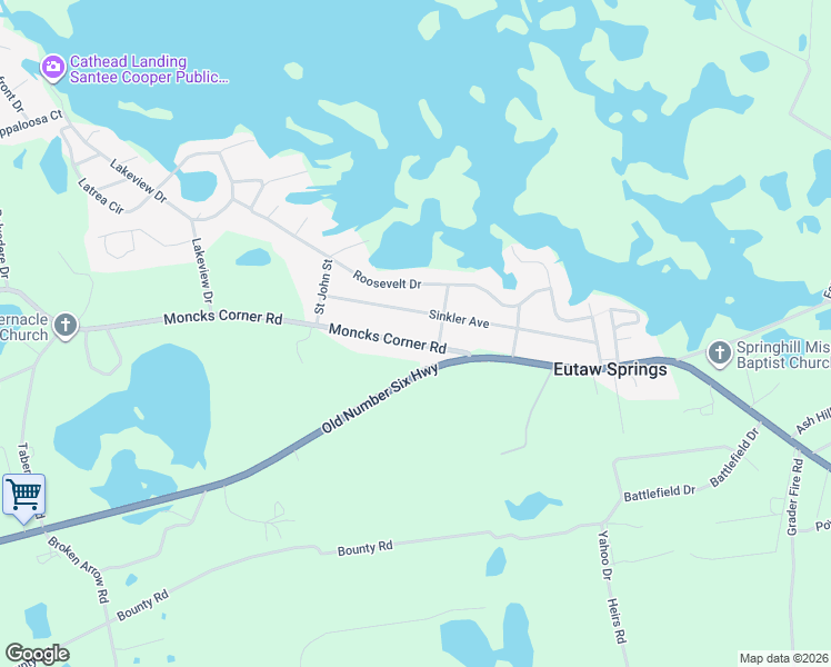 map of restaurants, bars, coffee shops, grocery stores, and more near 142 Monks Corner Road in Eutawville