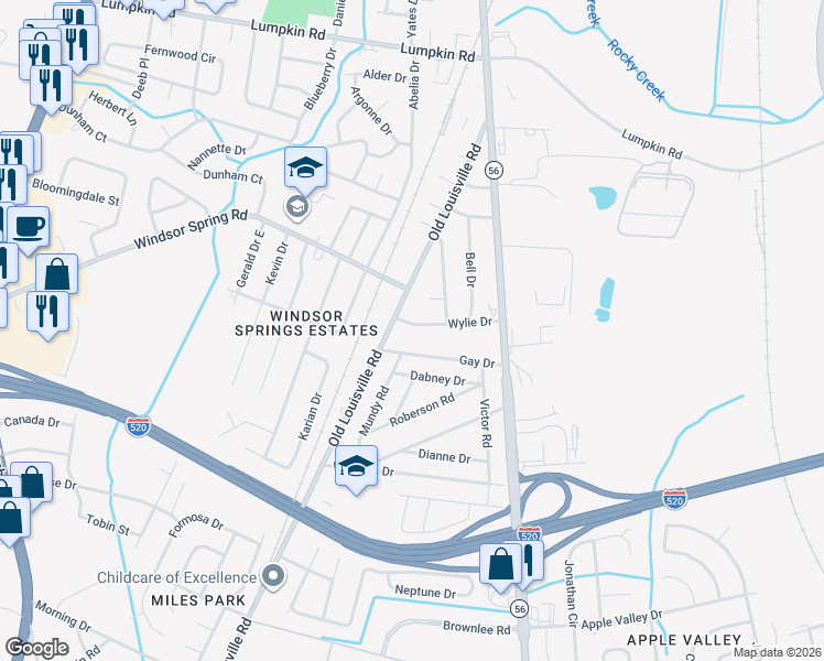 map of restaurants, bars, coffee shops, grocery stores, and more near 1928 Wylie Drive in Augusta