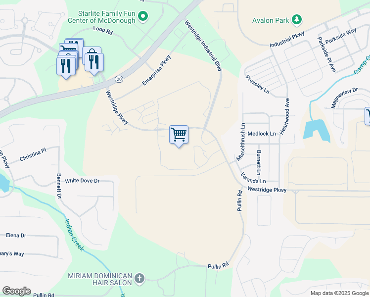 map of restaurants, bars, coffee shops, grocery stores, and more near 100 Georgia Crown Drive in McDonough