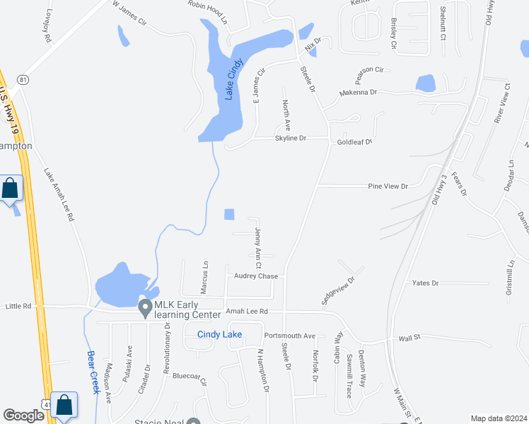 map of restaurants, bars, coffee shops, grocery stores, and more near 336 Jenny Ann Court in Hampton