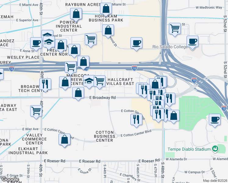 map of restaurants, bars, coffee shops, grocery stores, and more near 4438 East Pueblo Avenue in Phoenix