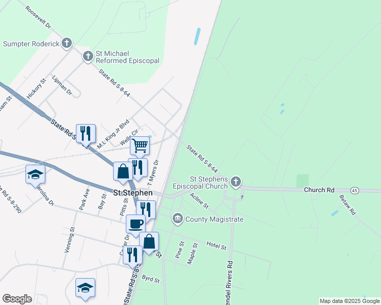 map of restaurants, bars, coffee shops, grocery stores, and more near 137 Roosevelt Drive in Saint Stephen
