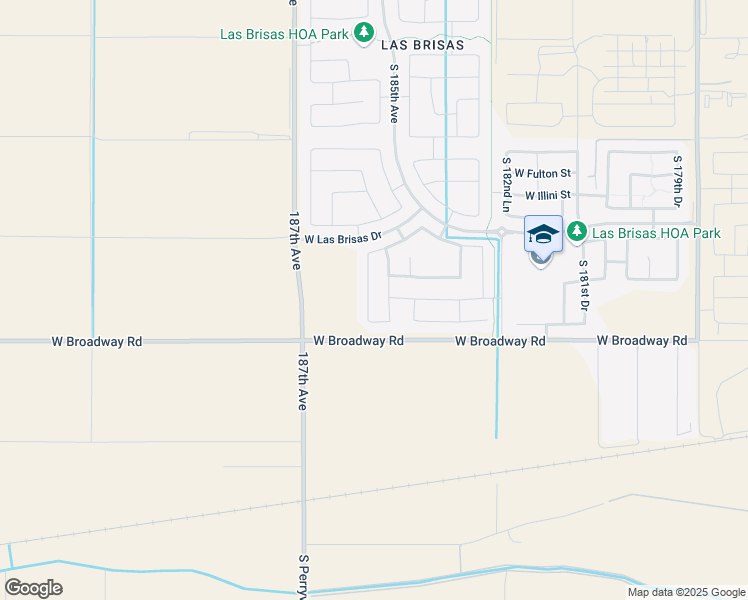 map of restaurants, bars, coffee shops, grocery stores, and more near 4203 South 186th Avenue in Goodyear