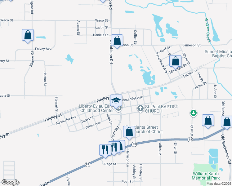 map of restaurants, bars, coffee shops, grocery stores, and more near 1198 South Robison Road in Texarkana