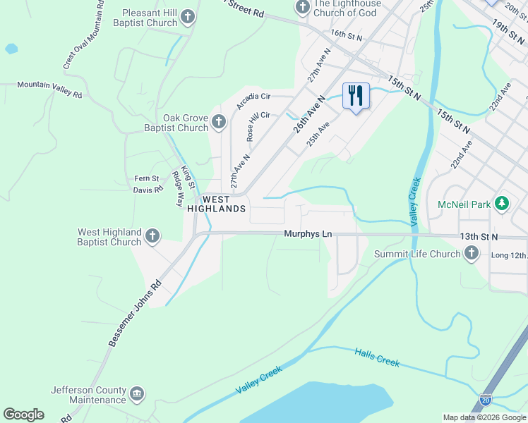 map of restaurants, bars, coffee shops, grocery stores, and more near 5222 Gayle Lane in Hueytown