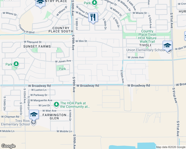 map of restaurants, bars, coffee shops, grocery stores, and more near 4217 South 97th Drive in Tolleson