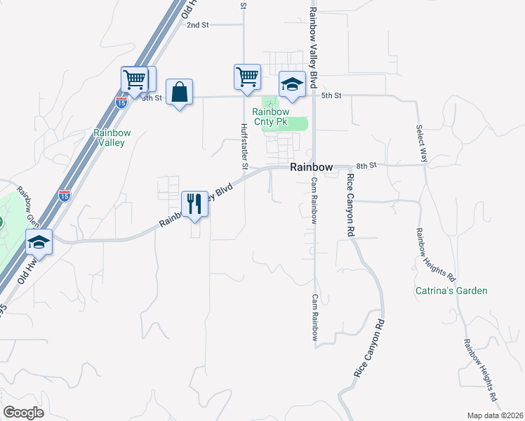 map of restaurants, bars, coffee shops, grocery stores, and more near 1953 Huffstatler Street in Fallbrook