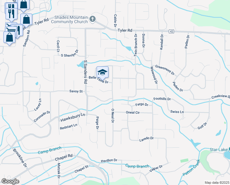 map of restaurants, bars, coffee shops, grocery stores, and more near 549 O Neal Drive in Birmingham