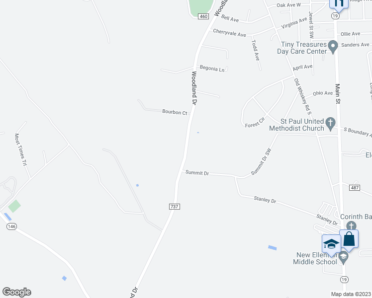 map of restaurants, bars, coffee shops, grocery stores, and more near 808 Woodland Drive in New Ellenton