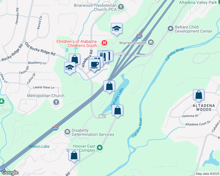map of restaurants, bars, coffee shops, grocery stores, and more near 2025 International Park Drive in Birmingham