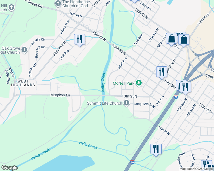 map of restaurants, bars, coffee shops, grocery stores, and more near 1310 22nd Avenue in Bessemer