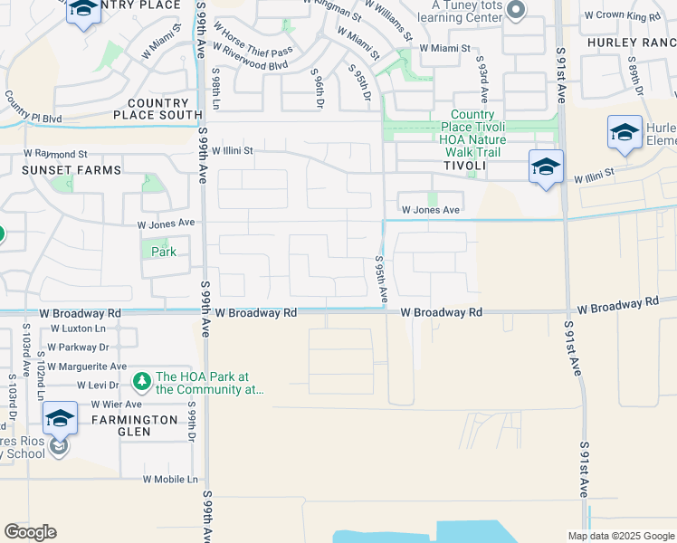 map of restaurants, bars, coffee shops, grocery stores, and more near 9538 West Getty Drive in Tolleson