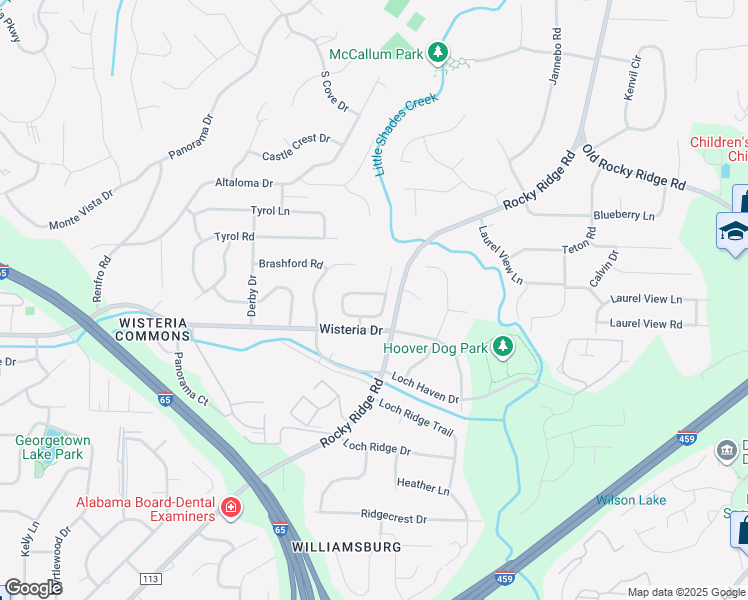 map of restaurants, bars, coffee shops, grocery stores, and more near 2305 County Road 113 in Hoover