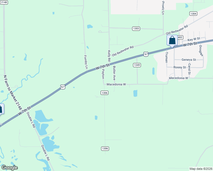 map of restaurants, bars, coffee shops, grocery stores, and more near 158 Payton in Texarkana