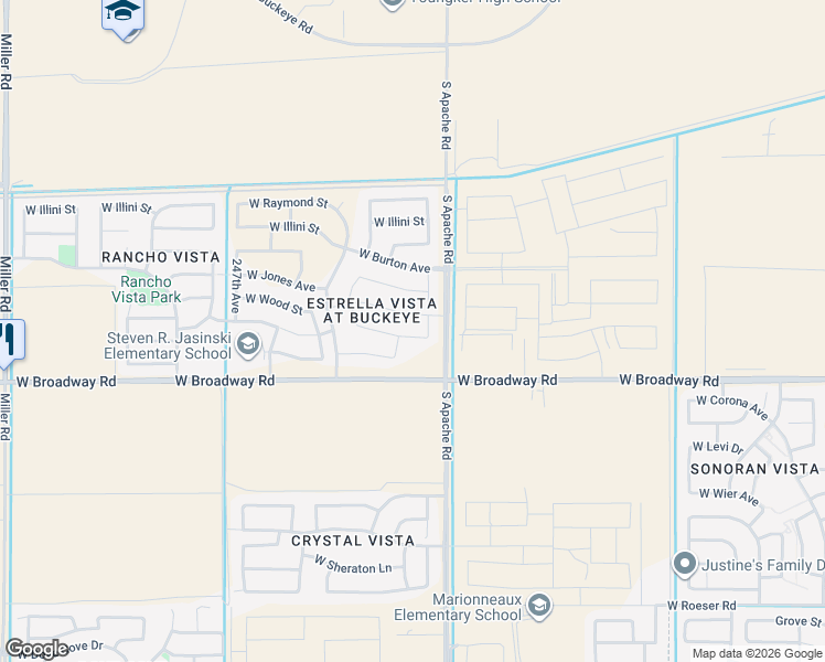 map of restaurants, bars, coffee shops, grocery stores, and more near 24360 West Hacienda Avenue in Buckeye