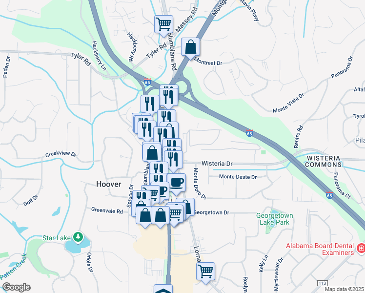 map of restaurants, bars, coffee shops, grocery stores, and more near 2970 Lorna Road in Birmingham