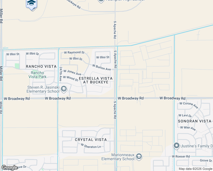 map of restaurants, bars, coffee shops, grocery stores, and more near 24360 West Hacienda Avenue in Buckeye