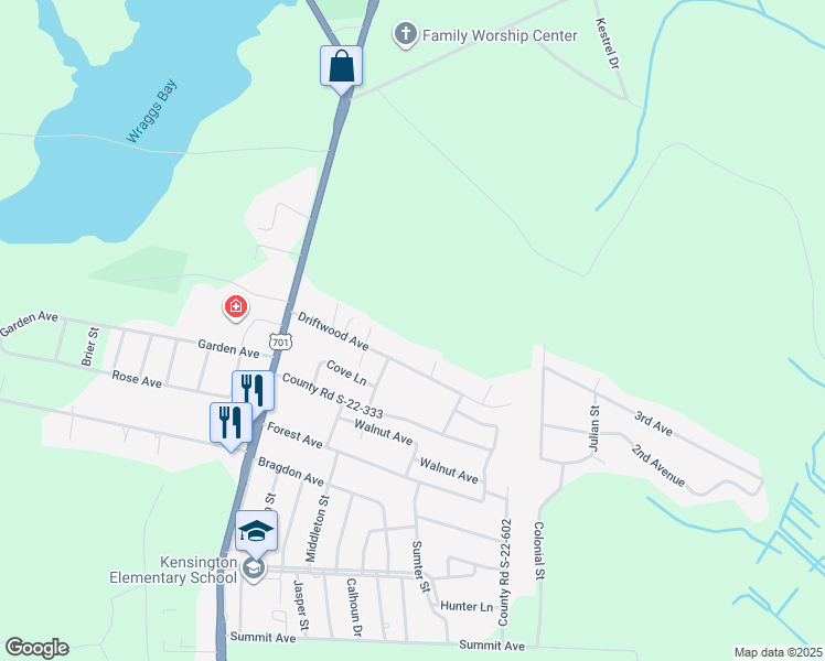 map of restaurants, bars, coffee shops, grocery stores, and more near 2478 North Fraser Street in Georgetown