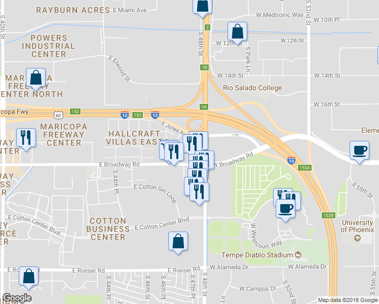 map of restaurants, bars, coffee shops, grocery stores, and more near 4714 East Pueblo Avenue in Phoenix