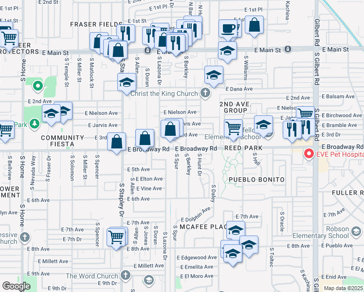 map of restaurants, bars, coffee shops, grocery stores, and more near in Mesa