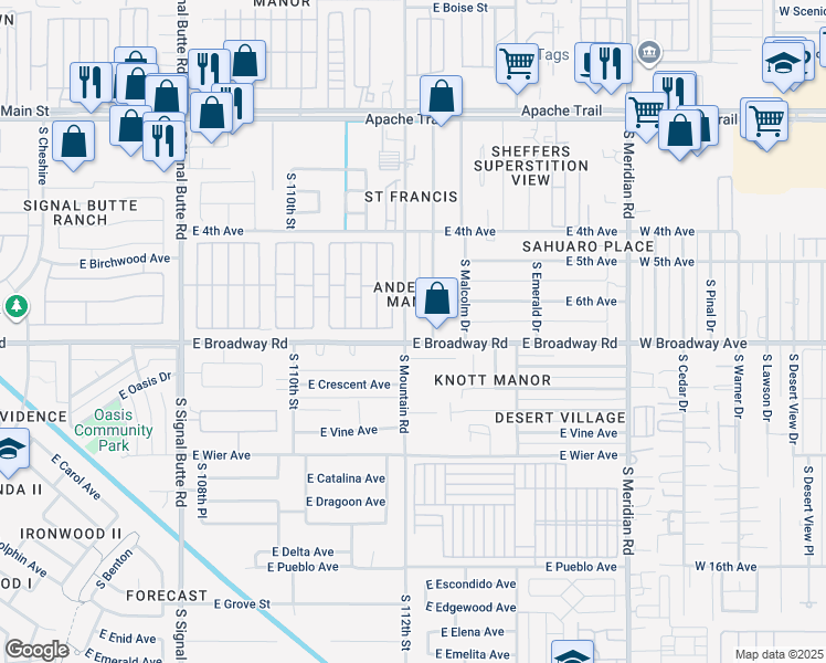 map of restaurants, bars, coffee shops, grocery stores, and more near 351 South Mountain Road in Apache Junction