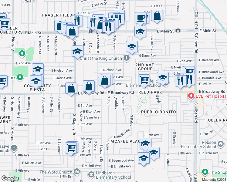 map of restaurants, bars, coffee shops, grocery stores, and more near in Mesa