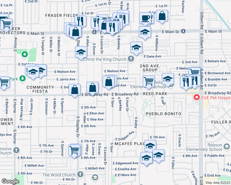map of restaurants, bars, coffee shops, grocery stores, and more near in Mesa