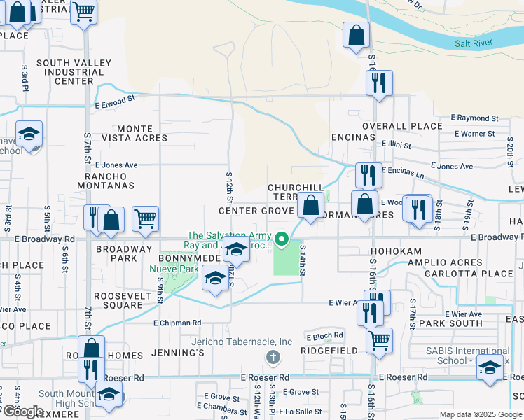 map of restaurants, bars, coffee shops, grocery stores, and more near 1235 East Wood Street in Phoenix