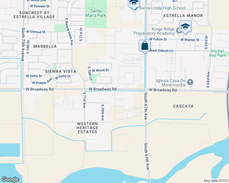 map of restaurants, bars, coffee shops, grocery stores, and more near 6937 West Broadway Road in Phoenix