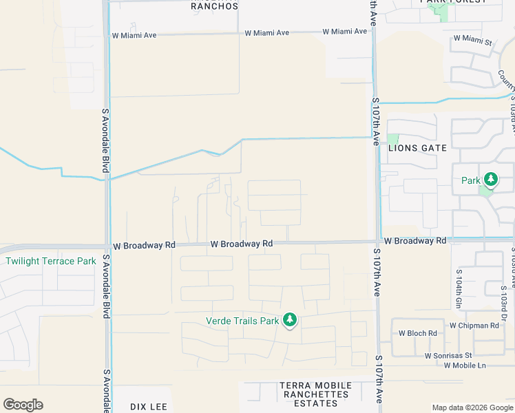 map of restaurants, bars, coffee shops, grocery stores, and more near 11160 West Broadway Road in Tolleson