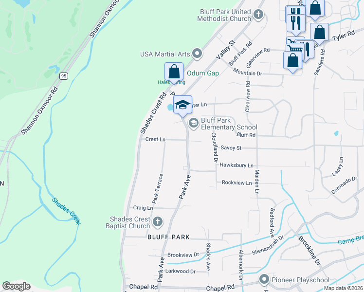 map of restaurants, bars, coffee shops, grocery stores, and more near 540 Park Avenue in Birmingham