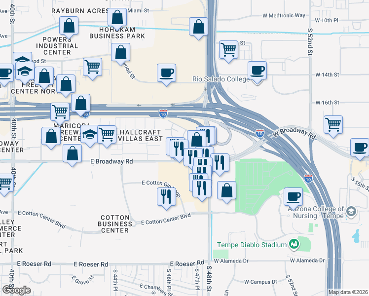 map of restaurants, bars, coffee shops, grocery stores, and more near 4630 East Pueblo Avenue in Phoenix