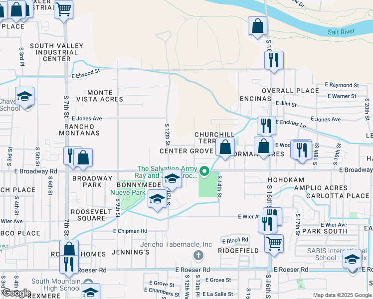 map of restaurants, bars, coffee shops, grocery stores, and more near 1235 East Wood Street in Phoenix