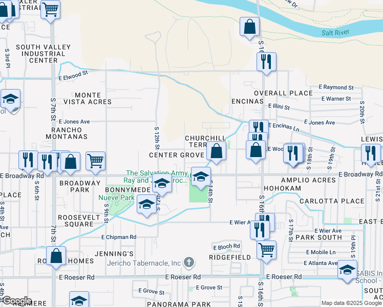 map of restaurants, bars, coffee shops, grocery stores, and more near 4201 South 13th Street in Phoenix