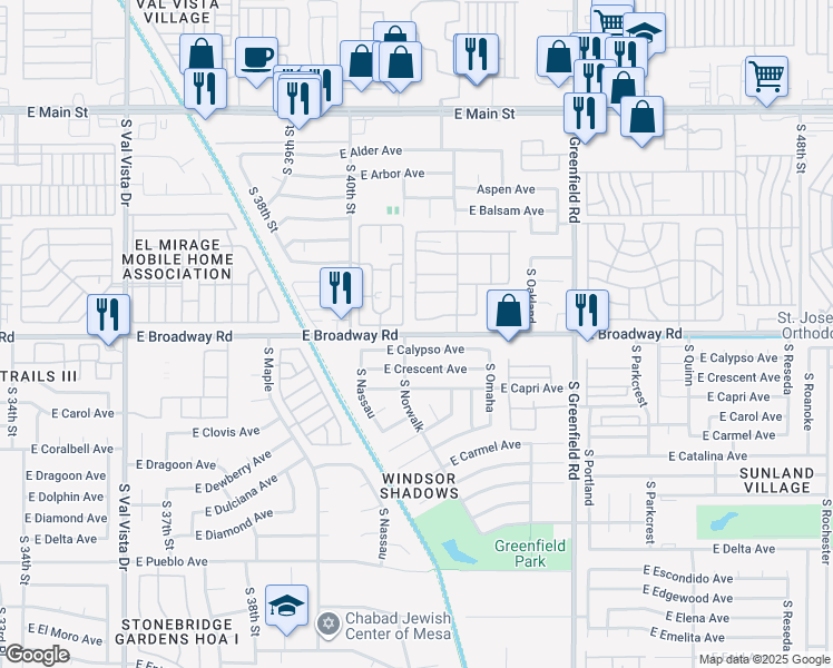 map of restaurants, bars, coffee shops, grocery stores, and more near 4101 East Broadway Road in Mesa