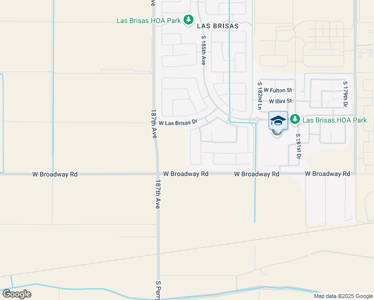 map of restaurants, bars, coffee shops, grocery stores, and more near 4203 South 186th Avenue in Goodyear