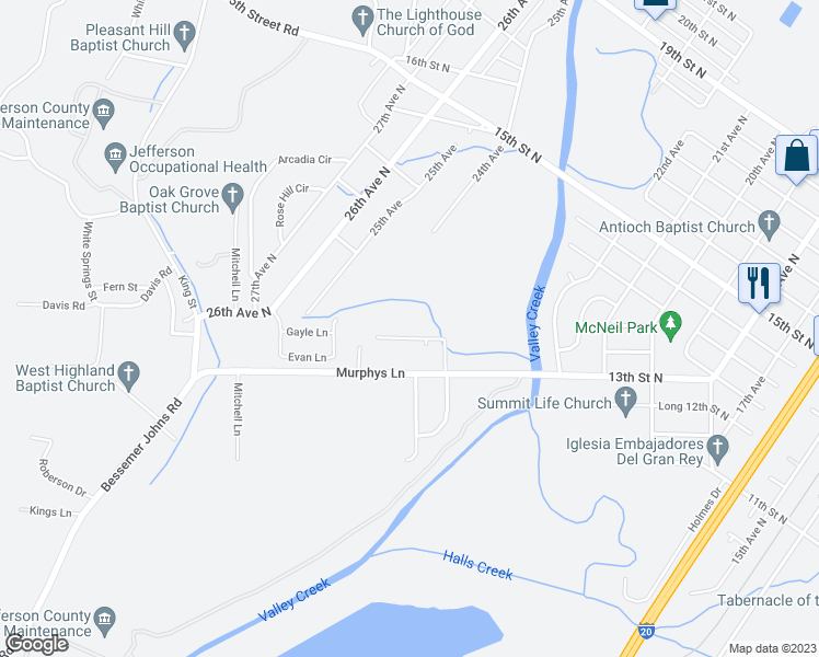 map of restaurants, bars, coffee shops, grocery stores, and more near 428 Willow Lane in Bessemer