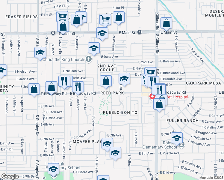 map of restaurants, bars, coffee shops, grocery stores, and more near in Mesa