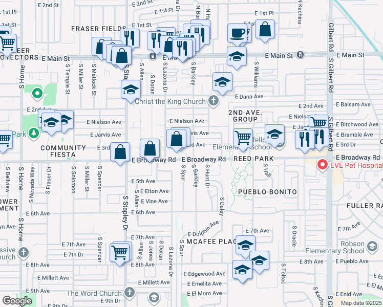 map of restaurants, bars, coffee shops, grocery stores, and more near in Mesa