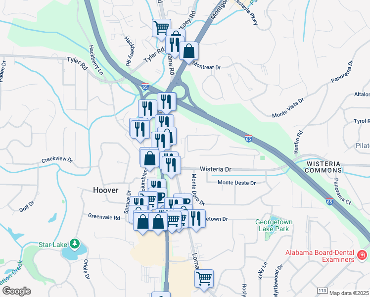 map of restaurants, bars, coffee shops, grocery stores, and more near 2970 Lorna Road in Birmingham
