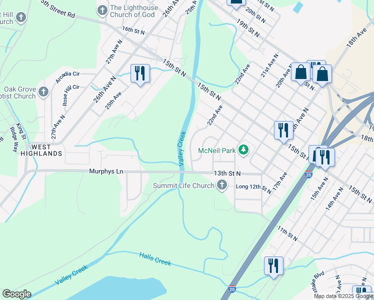 map of restaurants, bars, coffee shops, grocery stores, and more near 1310 22nd Avenue in Bessemer