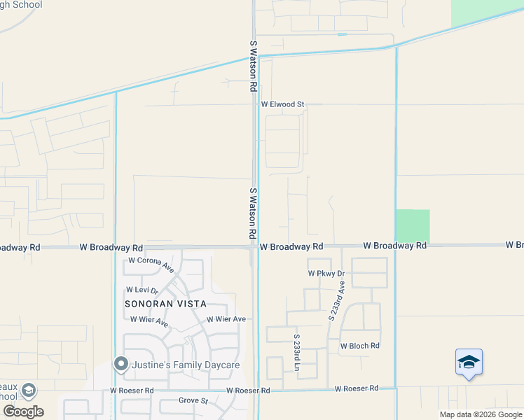 map of restaurants, bars, coffee shops, grocery stores, and more near 23424 West Pueblo Avenue in Buckeye