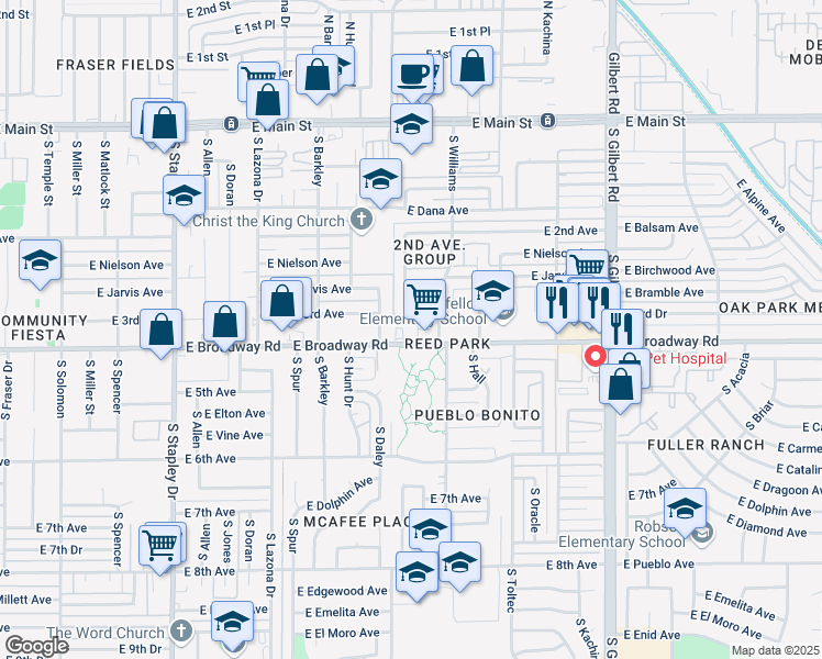 map of restaurants, bars, coffee shops, grocery stores, and more near 1616 East Broadway Road in Mesa